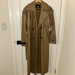 Zara Women’s Brown Faux Leather Trench Coat